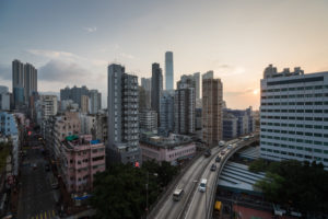 Hong Kong, view of Kowloon at sunset Hong Kong, view of Kowloon at sunset